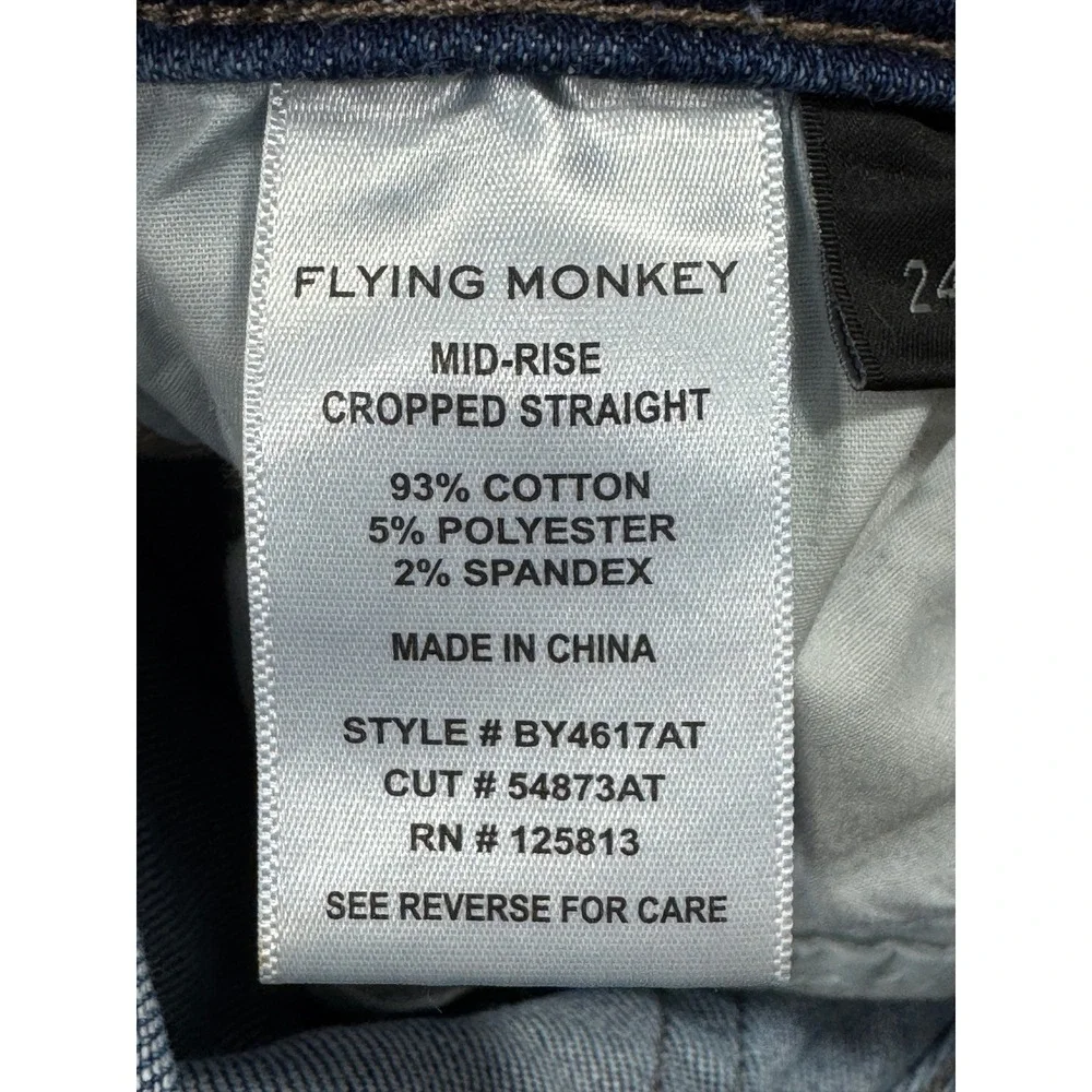 Flying Monkey Womens Mid-Rise Cropped Straight Blue Jeans 24 Meas: 24x27